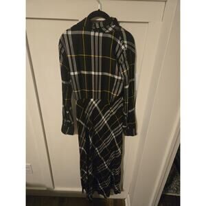 Chadwicks Black and Yellow Plaid Midi Shirt Dress Size 6